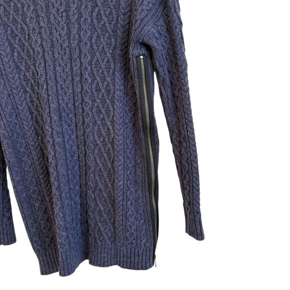 Margaret O'Leary Navy Blue Cable Knit with Side Zips Crewneck Sweater Size XS - Picture 4 of 6